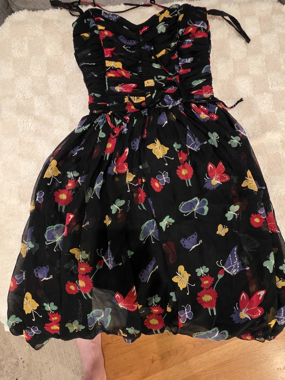 Anna Sui Black A-Line Skirt with Multicolor Butterfly Print